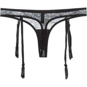 Villa Des Lys Thong Suspenders Black Size M NWT